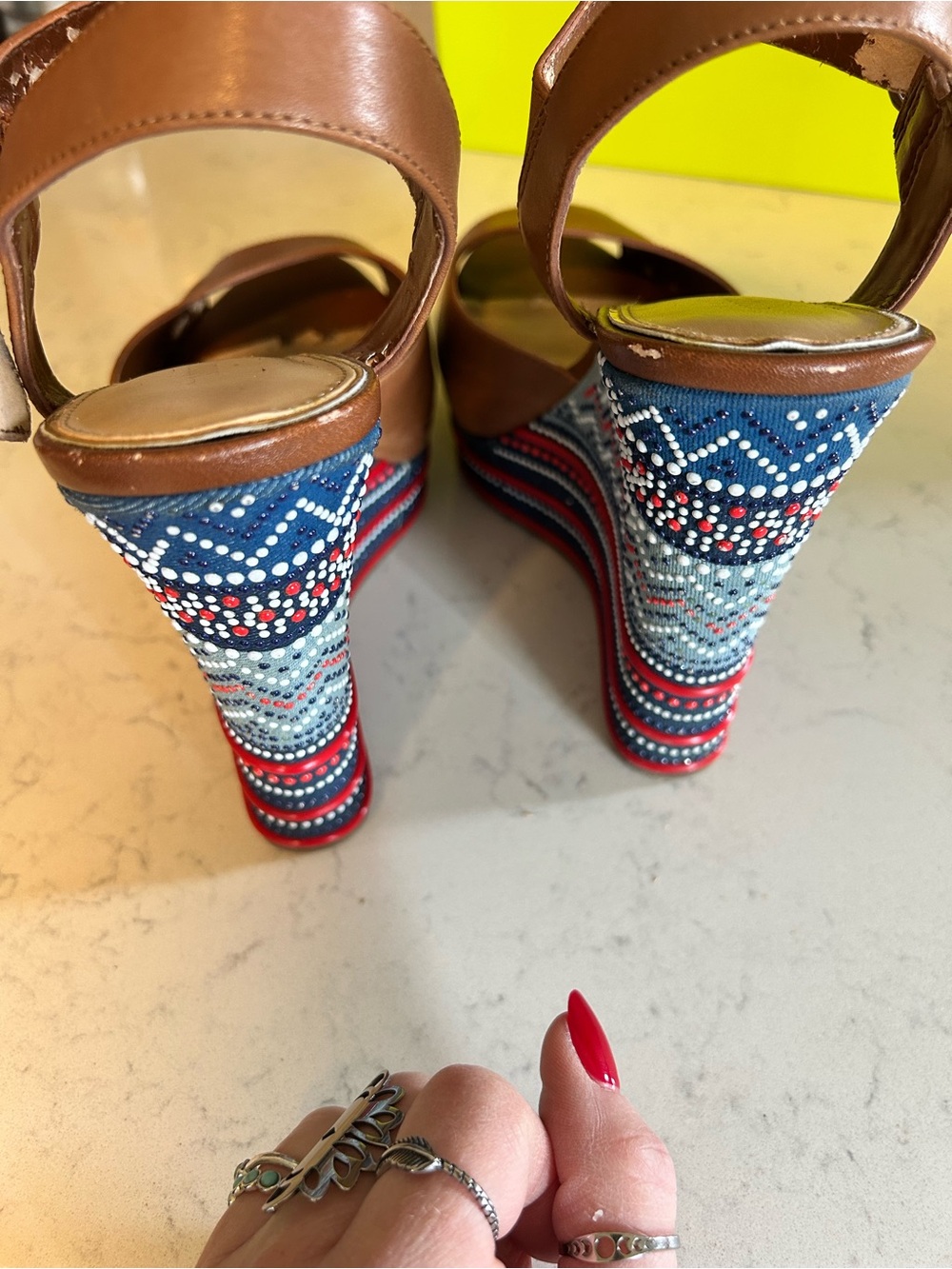 Gianni Bini Tama Hampton Tan Leather Platform Wedge Sandals - Picture 7 of 15